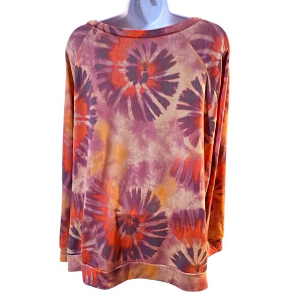 Bibi Womens Tie Dye Long Sleeve Sweatshirt Pullover Casual Top Orange Purple Lg - Picture 2 of 5